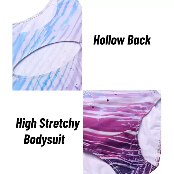 Zaclotre Kid Girls Gymnastic Leotard Sparkly Diamond Color Gradient Ballet Dance One Piece OutfitPurple Stripes