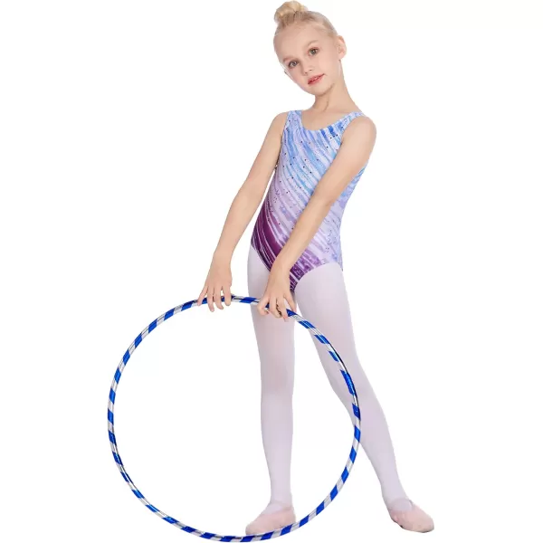 Zaclotre Kid Girls Gymnastic Leotard Sparkly Diamond Color Gradient Ballet Dance One Piece OutfitPurple Stripes