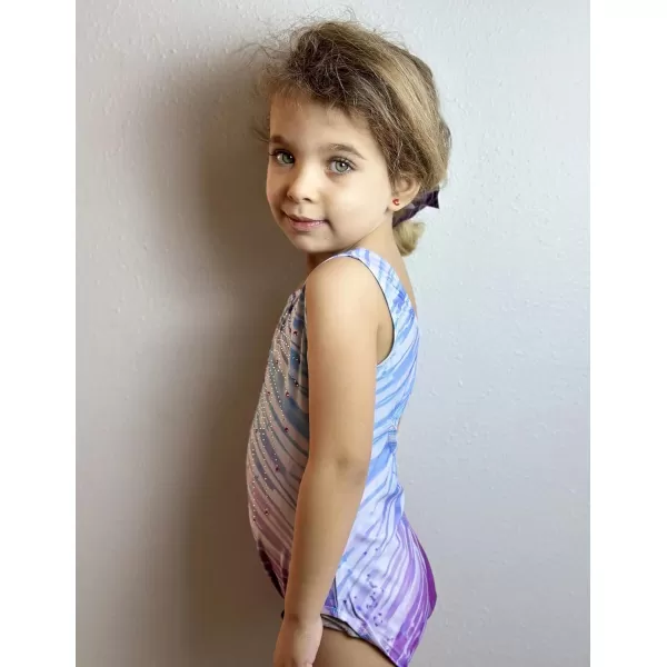 Zaclotre Kid Girls Gymnastic Leotard Sparkly Diamond Color Gradient Ballet Dance One Piece OutfitPurple Stripes