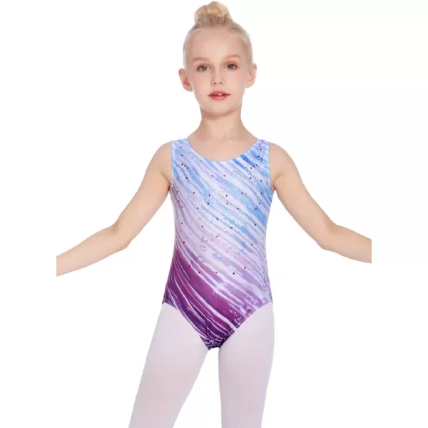 Zaclotre Kid Girls Gymnastic Leotard Sparkly Diamond Color Gradient Ballet Dance One Piece OutfitPurple Stripes
