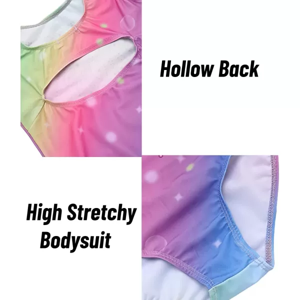 Zaclotre Kid Girls Gymnastic Leotard Sparkly Diamond Color Gradient Ballet Dance One Piece OutfitRainbow