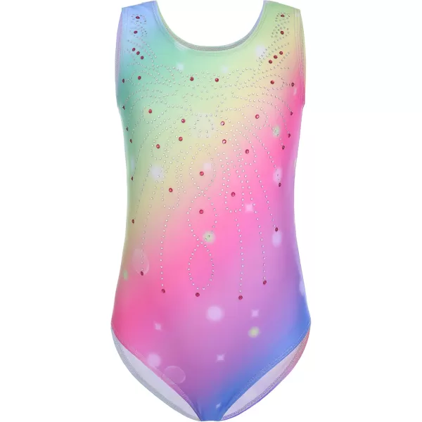 Zaclotre Kid Girls Gymnastic Leotard Sparkly Diamond Color Gradient Ballet Dance One Piece OutfitRainbow