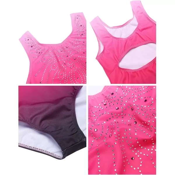 Zaclotre Kid Girls Gymnastic Leotard Sparkly Diamond Color Gradient Ballet Dance One Piece OutfitRose Red