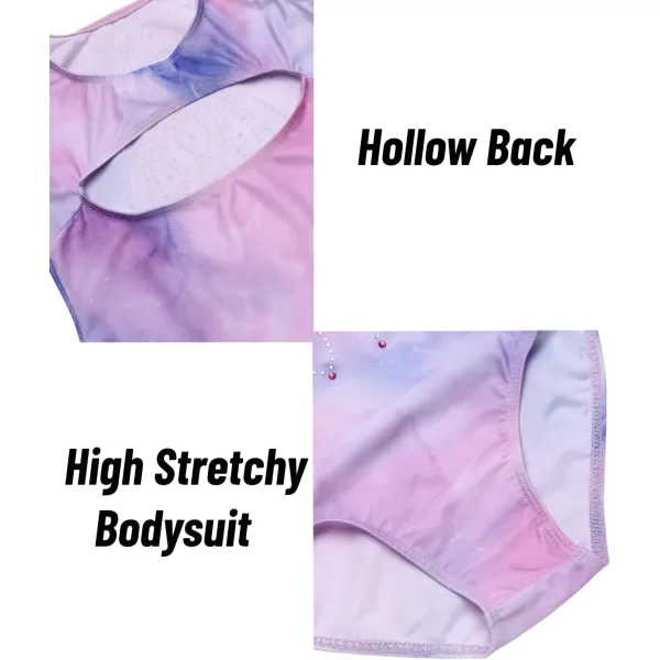Zaclotre Kid Girls Gymnastic Leotard Sparkly Diamond Color Gradient Ballet Dance One Piece OutfitTie Dye Purple