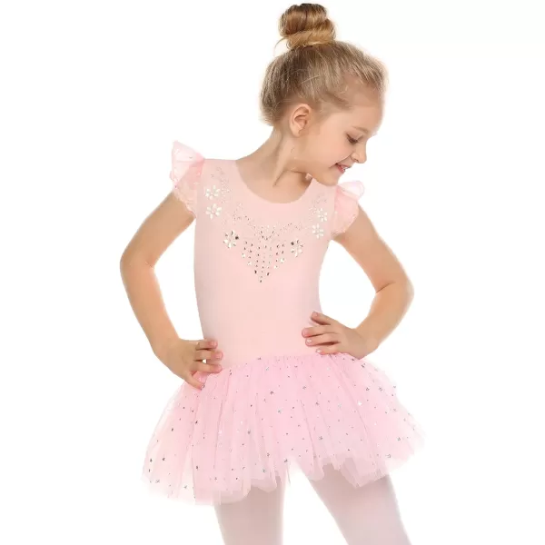 Zaclotre Kid Girls Ruffle Sleeve Ballet Skirted Leotard Shiny Dance Tutu DressesBallet Pink