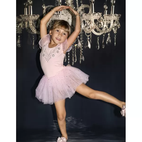 Zaclotre Kid Girls Ruffle Sleeve Ballet Skirted Leotard Shiny Dance Tutu DressesBallet Pink