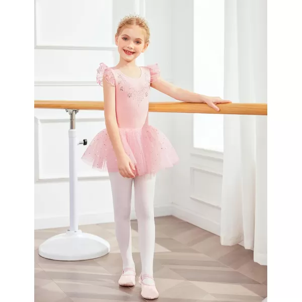 Zaclotre Kid Girls Ruffle Sleeve Ballet Skirted Leotard Shiny Dance Tutu DressesBallet Pink