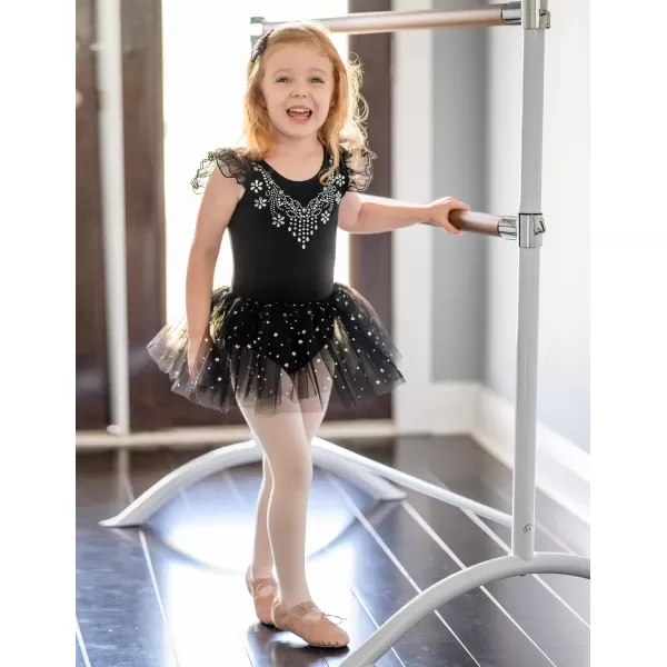 Zaclotre Kid Girls Ruffle Sleeve Ballet Skirted Leotard Shiny Dance Tutu DressesBlack