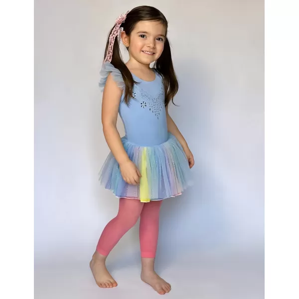 Zaclotre Kid Girls Ruffle Sleeve Ballet Skirted Leotard Shiny Dance Tutu DressesBlue Rainbow