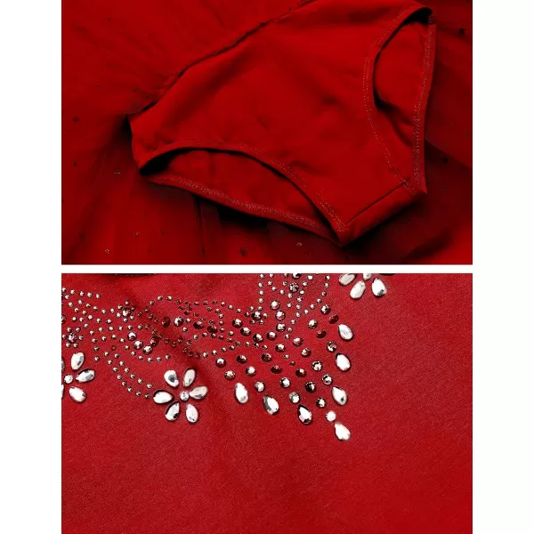 Zaclotre Kid Girls Ruffle Sleeve Ballet Skirted Leotard Shiny Dance Tutu DressesChristmas Red