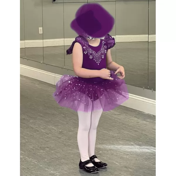 Zaclotre Kid Girls Ruffle Sleeve Ballet Skirted Leotard Shiny Dance Tutu DressesDark Purple