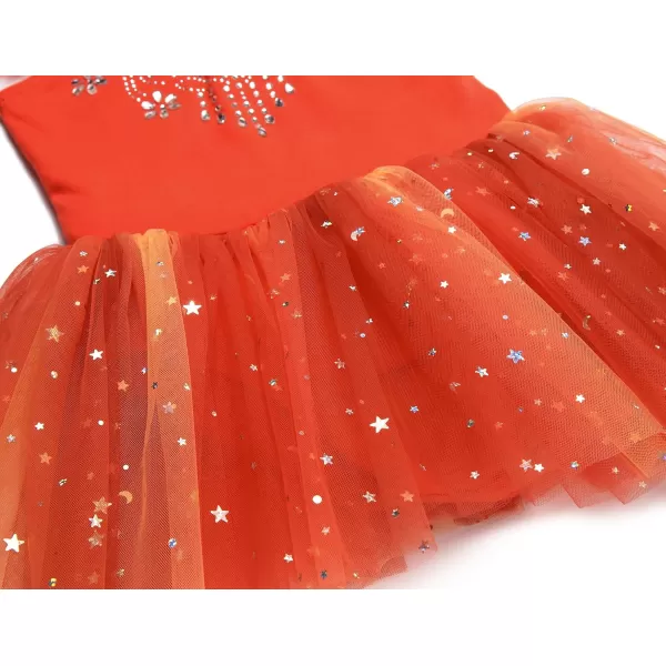 Zaclotre Kid Girls Ruffle Sleeve Ballet Skirted Leotard Shiny Dance Tutu DressesOrange