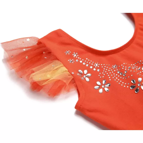 Zaclotre Kid Girls Ruffle Sleeve Ballet Skirted Leotard Shiny Dance Tutu DressesOrange