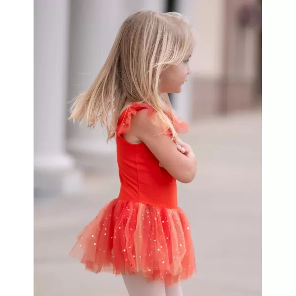 Zaclotre Kid Girls Ruffle Sleeve Ballet Skirted Leotard Shiny Dance Tutu DressesOrange