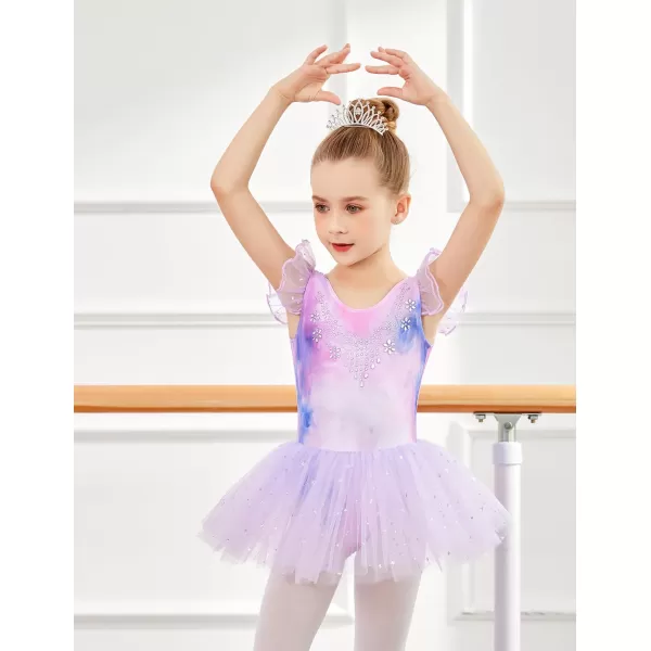 Zaclotre Kid Girls Ruffle Sleeve Ballet Skirted Leotard Shiny Dance Tutu DressesPink Butterfly