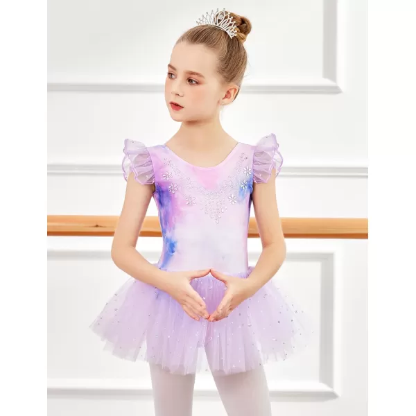 Zaclotre Kid Girls Ruffle Sleeve Ballet Skirted Leotard Shiny Dance Tutu DressesPink Butterfly