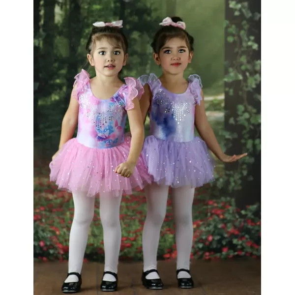 Zaclotre Kid Girls Ruffle Sleeve Ballet Skirted Leotard Shiny Dance Tutu DressesPink Butterfly