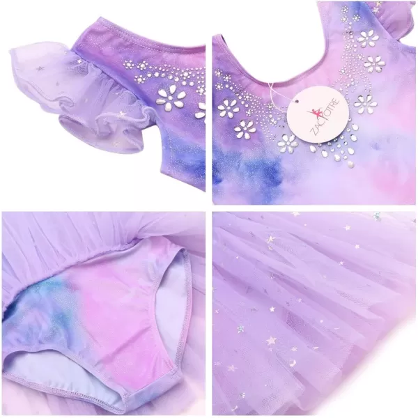 Zaclotre Kid Girls Ruffle Sleeve Ballet Skirted Leotard Shiny Dance Tutu DressesPink Butterfly