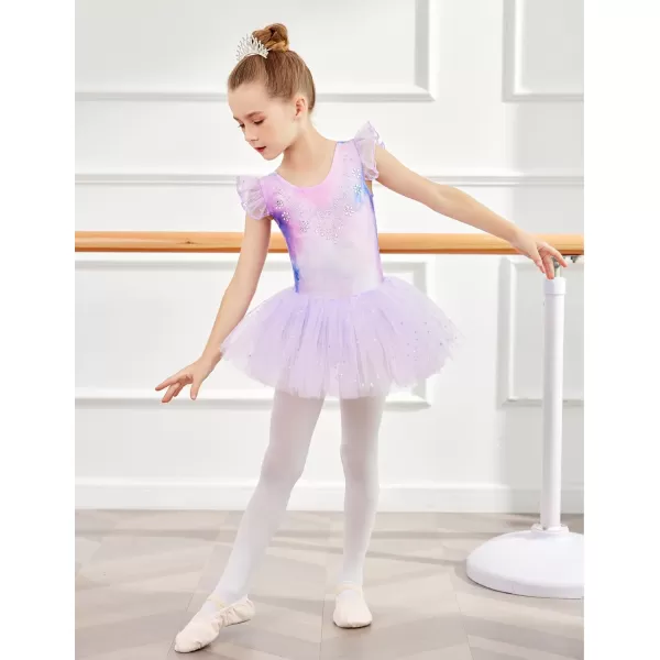 Zaclotre Kid Girls Ruffle Sleeve Ballet Skirted Leotard Shiny Dance Tutu DressesPink Butterfly