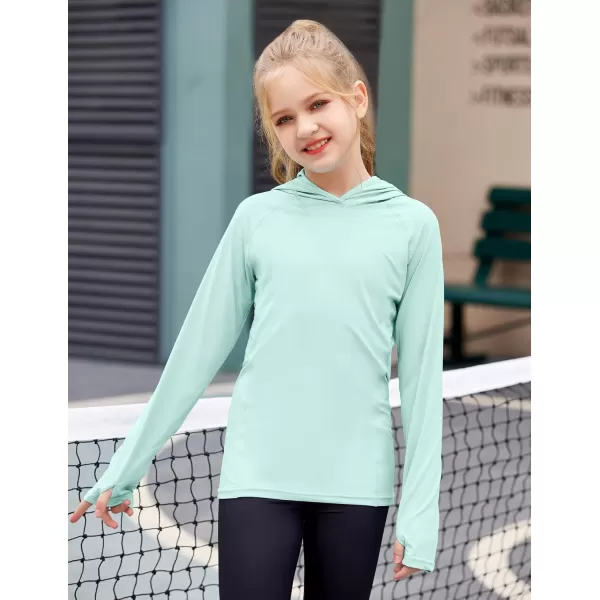 Zaclotre Kids UPF50 Sun Shirt Girls Quick Dry Fit Sun Protection Clothing Athletic Hoodie with ThumbholesAqua Green
