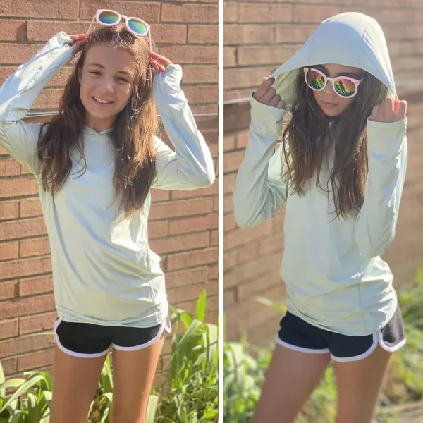 Zaclotre Kids UPF50 Sun Shirt Girls Quick Dry Fit Sun Protection Clothing Athletic Hoodie with ThumbholesAqua Green
