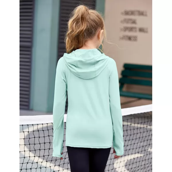 Zaclotre Kids UPF50 Sun Shirt Girls Quick Dry Fit Sun Protection Clothing Athletic Hoodie with ThumbholesAqua Green
