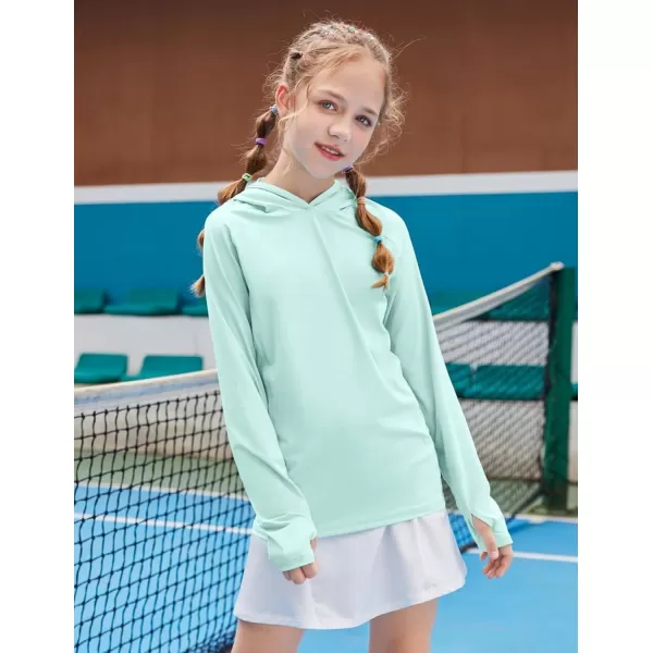 Zaclotre Kids UPF50 Sun Shirt Girls Quick Dry Fit Sun Protection Clothing Athletic Hoodie with ThumbholesAqua Green