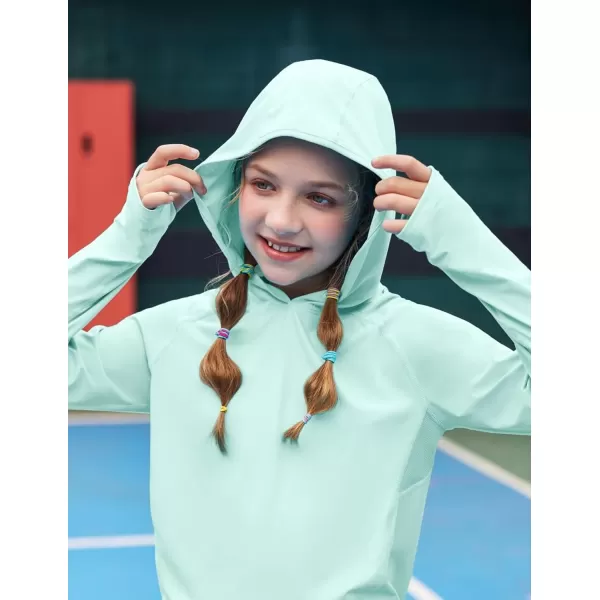 Zaclotre Kids UPF50 Sun Shirt Girls Quick Dry Fit Sun Protection Clothing Athletic Hoodie with ThumbholesAqua Green