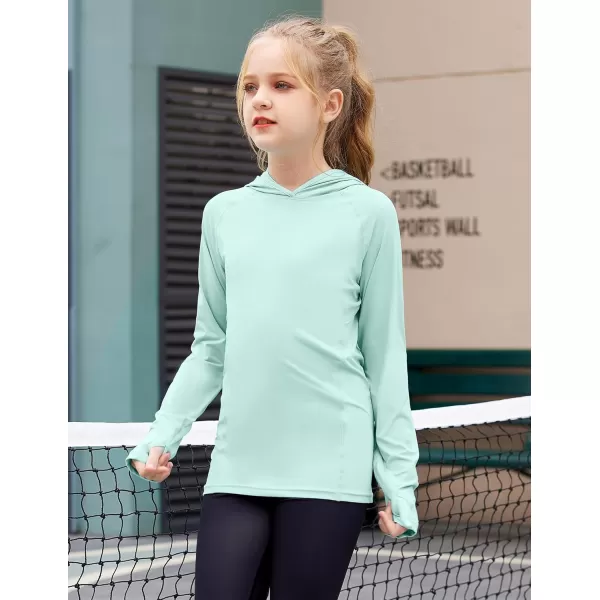 Zaclotre Kids UPF50 Sun Shirt Girls Quick Dry Fit Sun Protection Clothing Athletic Hoodie with ThumbholesAqua Green