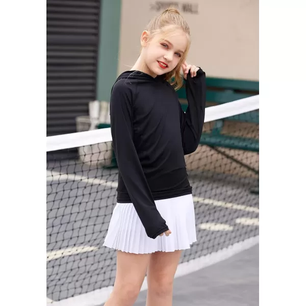 Zaclotre Kids UPF50 Sun Shirt Girls Quick Dry Fit Sun Protection Clothing Athletic Hoodie with ThumbholesBlack