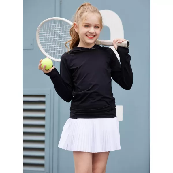 Zaclotre Kids UPF50 Sun Shirt Girls Quick Dry Fit Sun Protection Clothing Athletic Hoodie with ThumbholesBlack