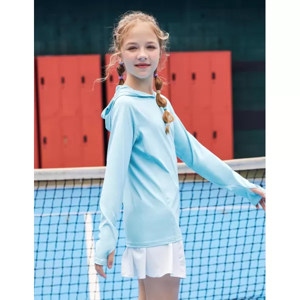 Zaclotre Kids UPF50 Sun Shirt Girls Quick Dry Fit Sun Protection Clothing Athletic Hoodie with ThumbholesBlue