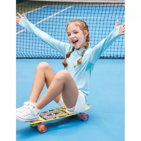 Zaclotre Kids UPF50 Sun Shirt Girls Quick Dry Fit Sun Protection Clothing Athletic Hoodie with ThumbholesBlue