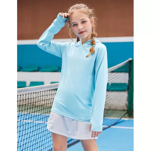 Zaclotre Kids UPF50 Sun Shirt Girls Quick Dry Fit Sun Protection Clothing Athletic Hoodie with ThumbholesBlue