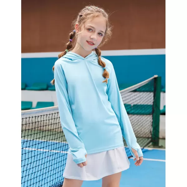 Zaclotre Kids UPF50 Sun Shirt Girls Quick Dry Fit Sun Protection Clothing Athletic Hoodie with ThumbholesBlue