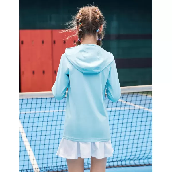 Zaclotre Kids UPF50 Sun Shirt Girls Quick Dry Fit Sun Protection Clothing Athletic Hoodie with ThumbholesBlue