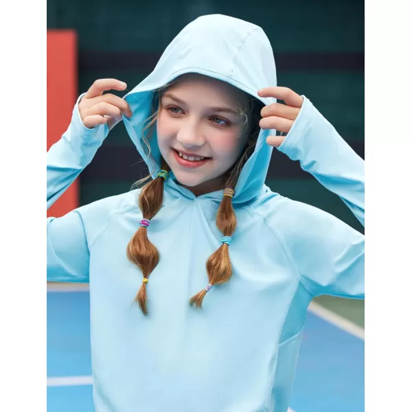 Zaclotre Kids UPF50 Sun Shirt Girls Quick Dry Fit Sun Protection Clothing Athletic Hoodie with ThumbholesBlue