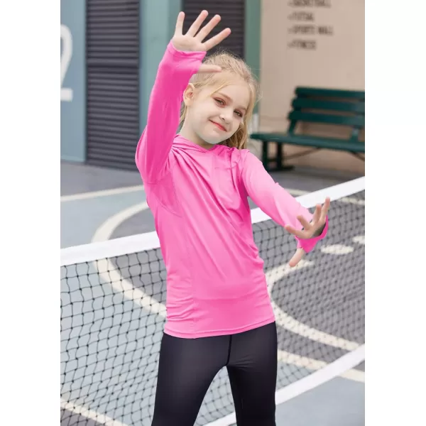 Zaclotre Kids UPF50 Sun Shirt Girls Quick Dry Fit Sun Protection Clothing Athletic Hoodie with ThumbholesFuchsia