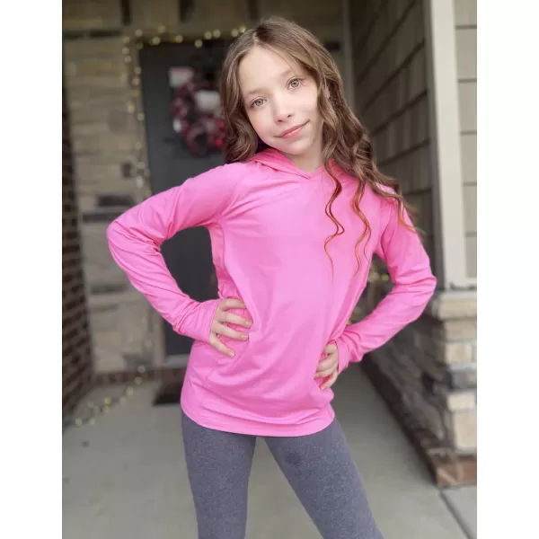 Zaclotre Kids UPF50 Sun Shirt Girls Quick Dry Fit Sun Protection Clothing Athletic Hoodie with ThumbholesFuchsia