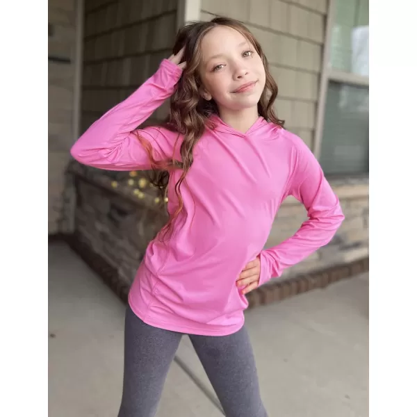 Zaclotre Kids UPF50 Sun Shirt Girls Quick Dry Fit Sun Protection Clothing Athletic Hoodie with ThumbholesFuchsia