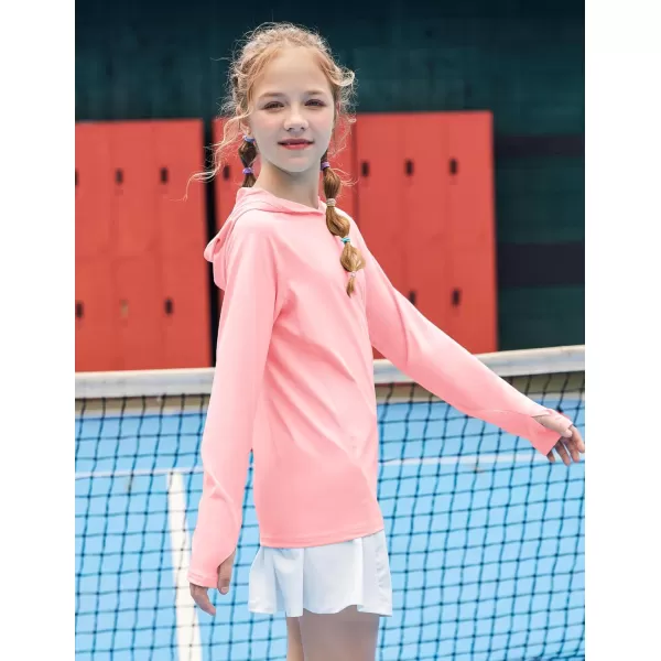 Zaclotre Kids UPF50 Sun Shirt Girls Quick Dry Fit Sun Protection Clothing Athletic Hoodie with ThumbholesPink