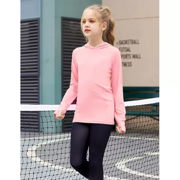 Zaclotre Kids UPF50 Sun Shirt Girls Quick Dry Fit Sun Protection Clothing Athletic Hoodie with ThumbholesPink