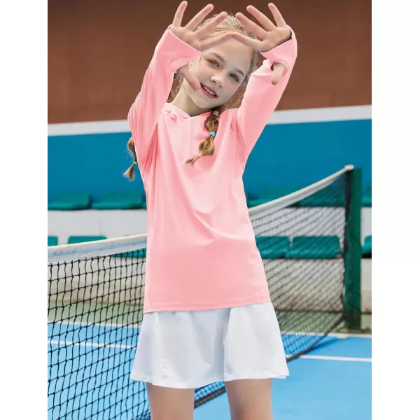 Zaclotre Kids UPF50 Sun Shirt Girls Quick Dry Fit Sun Protection Clothing Athletic Hoodie with ThumbholesPink