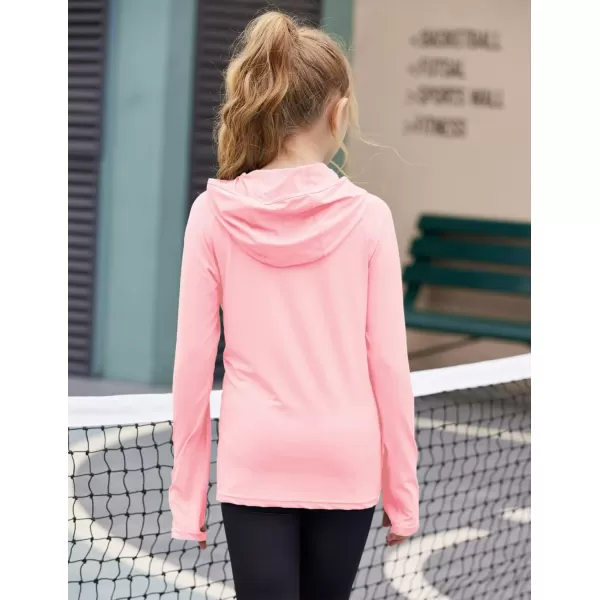 Zaclotre Kids UPF50 Sun Shirt Girls Quick Dry Fit Sun Protection Clothing Athletic Hoodie with ThumbholesPink