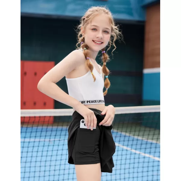 Zaclotre Skorts Skirts for Girls Elastic High Waisted Tennis Skirt with 2 Pockets Athletic Golf Workout Sports ShortsBlack