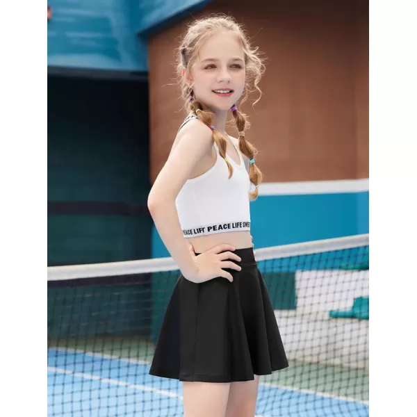 Zaclotre Skorts Skirts for Girls Elastic High Waisted Tennis Skirt with 2 Pockets Athletic Golf Workout Sports ShortsBlack