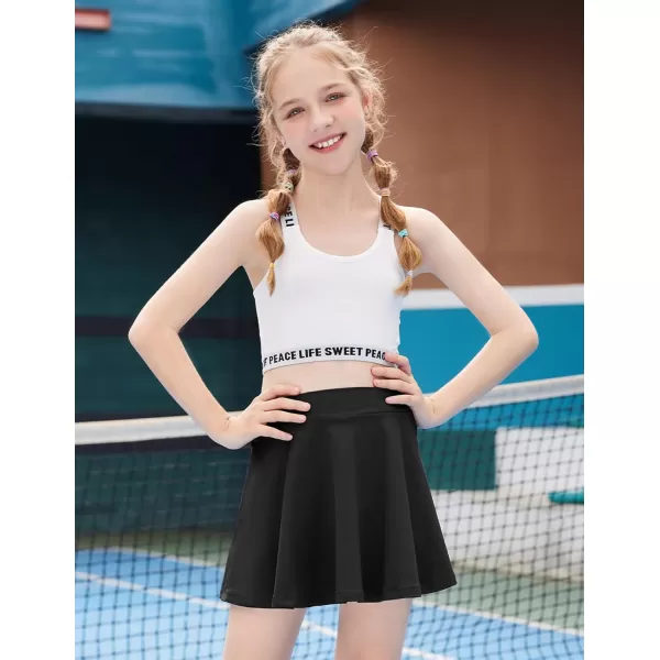 Zaclotre Skorts Skirts for Girls Elastic High Waisted Tennis Skirt with 2 Pockets Athletic Golf Workout Sports ShortsBlack