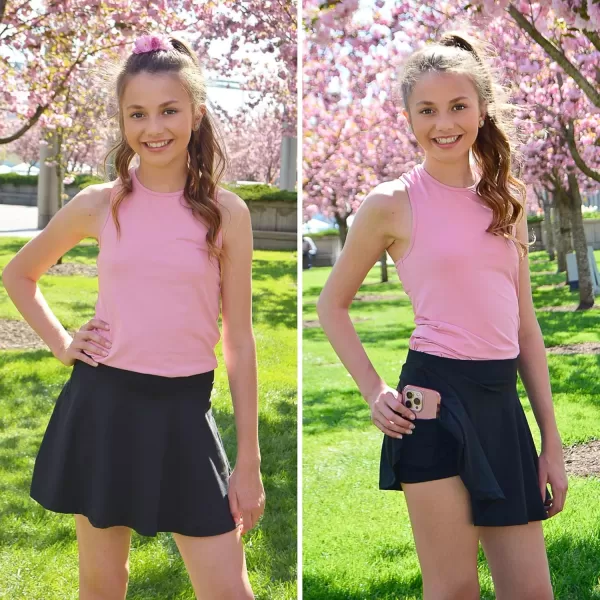 Zaclotre Skorts Skirts for Girls Elastic High Waisted Tennis Skirt with 2 Pockets Athletic Golf Workout Sports ShortsBlack