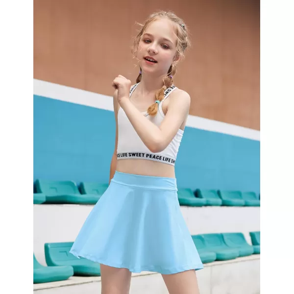 Zaclotre Skorts Skirts for Girls Elastic High Waisted Tennis Skirt with 2 Pockets Athletic Golf Workout Sports ShortsClear Blue