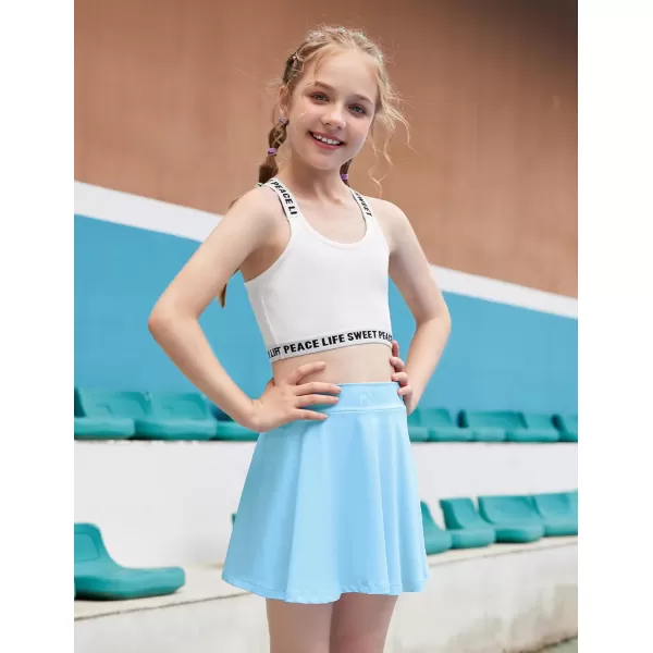 Zaclotre Skorts Skirts for Girls Elastic High Waisted Tennis Skirt with 2 Pockets Athletic Golf Workout Sports ShortsClear Blue